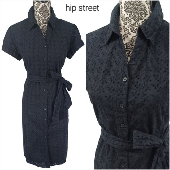 STYLE & CO Puff Sleeve Button Front Belted Cotton Eyelet Shirtwaist Dress 16P - Picture 1 of 5